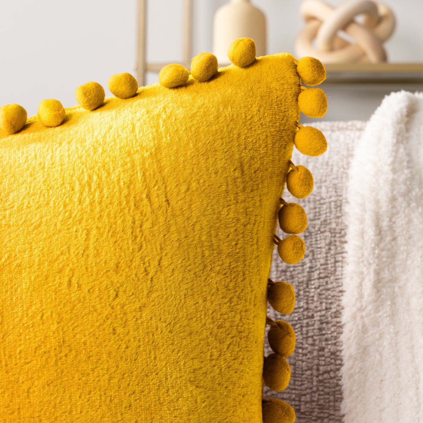 Pom Pom Fringe Fleece Pillow Cover - Set of 2
