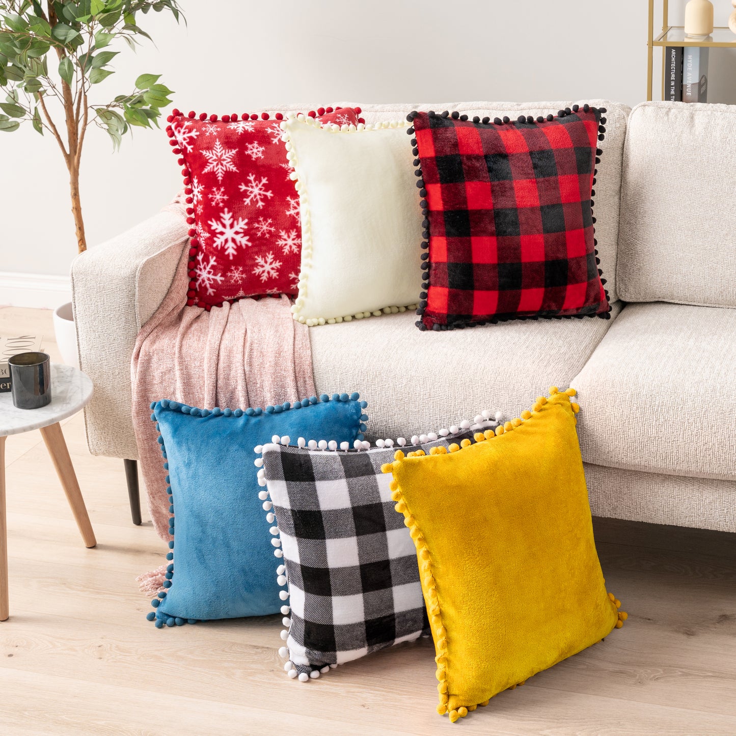 Pom Pom Fringe Fleece Pillow Cover - Set of 2