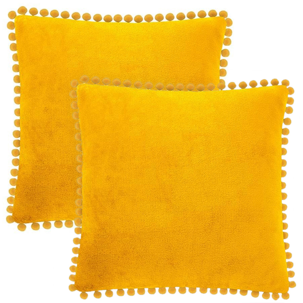 Pom Pom Fringe Fleece Pillow Cover - Set of 2