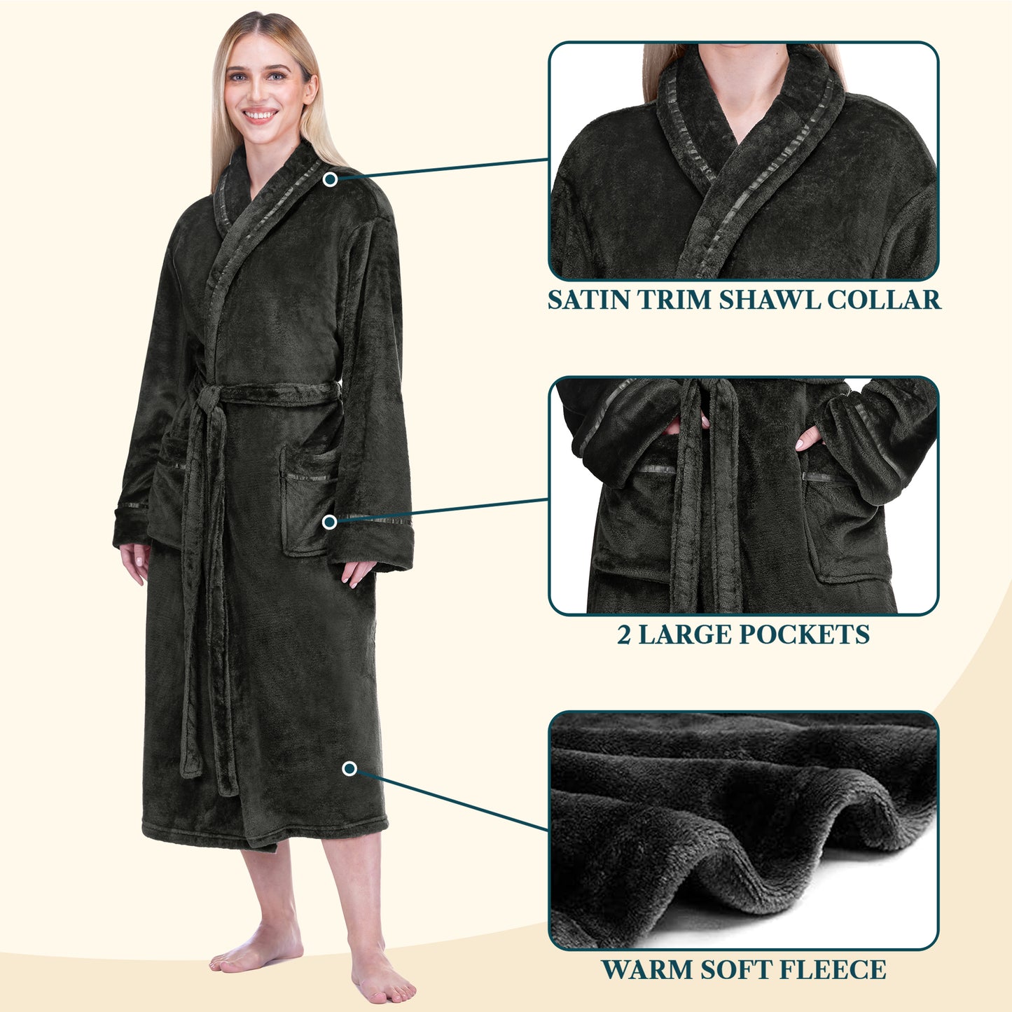Women's Satin Trim Fleece Robe