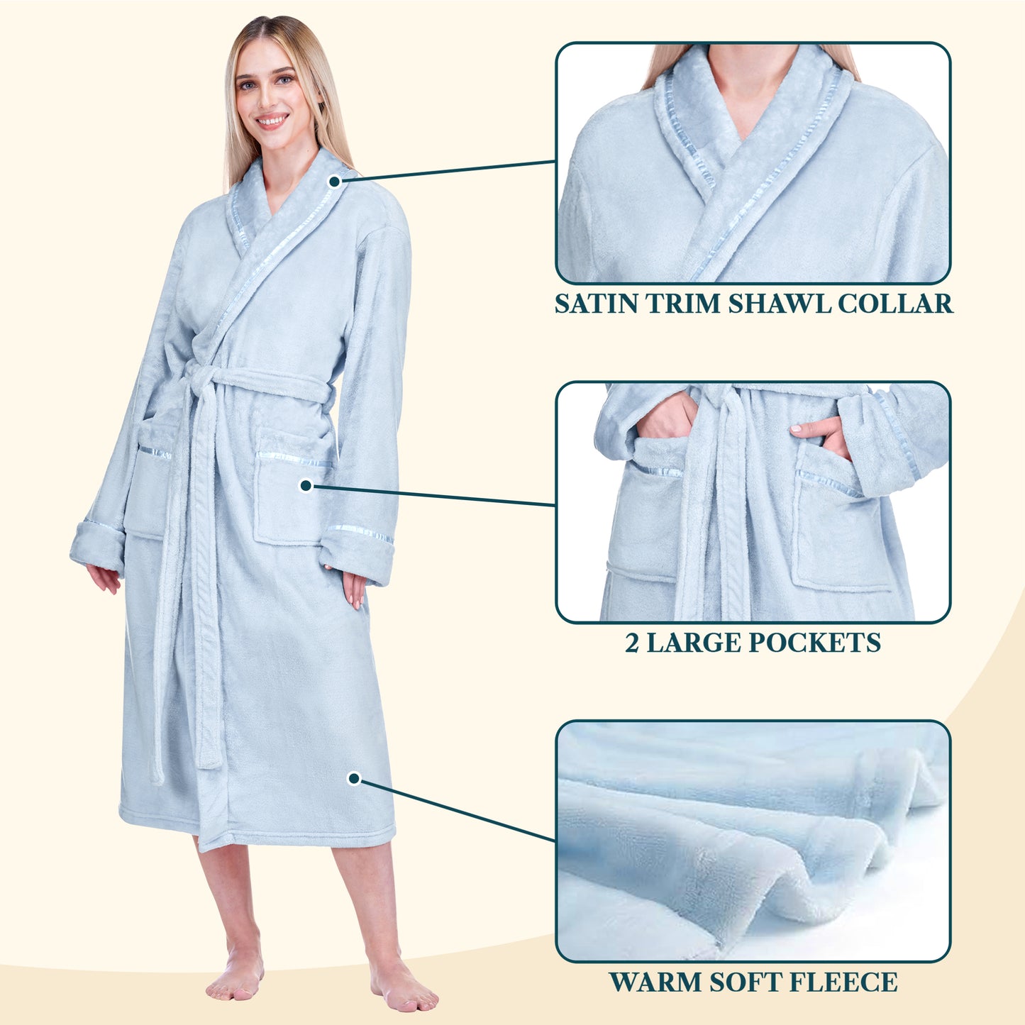 Women's Satin Trim Fleece Robe