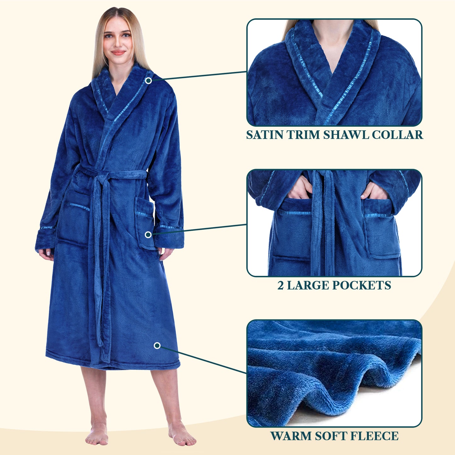 Women's Satin Trim Fleece Robe