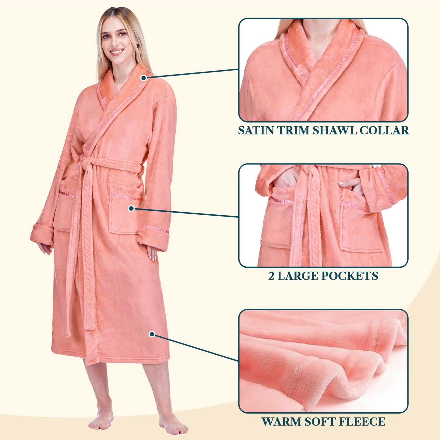 Women's Satin Trim Fleece Robe