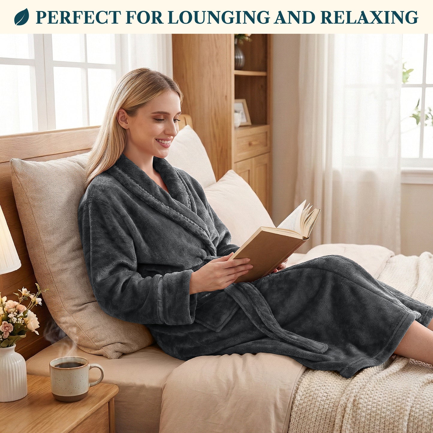 Women's Satin Trim Fleece Robe