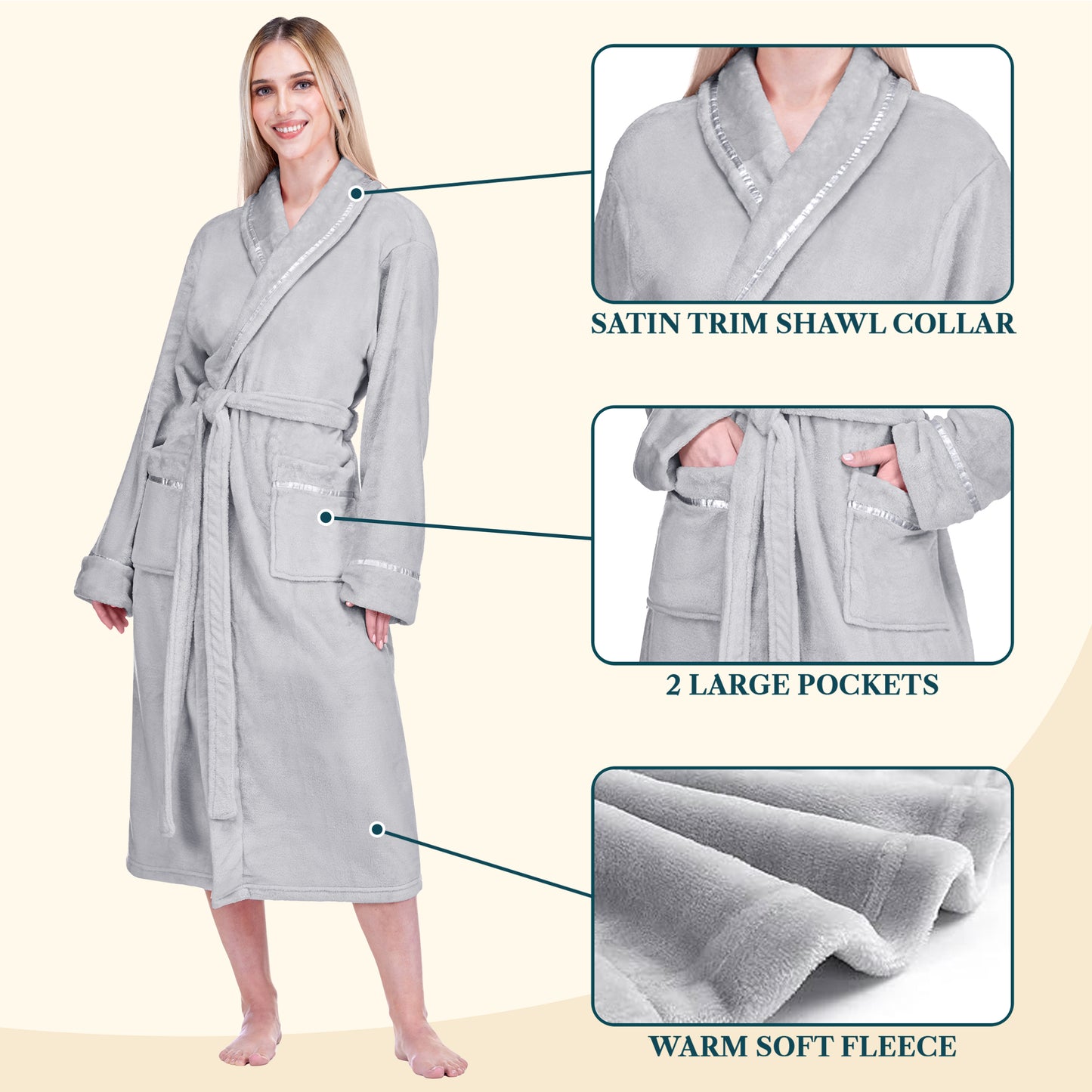 Women's Satin Trim Fleece Robe