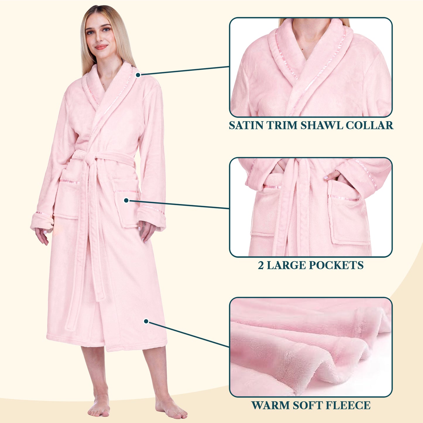 Women's Satin Trim Fleece Robe