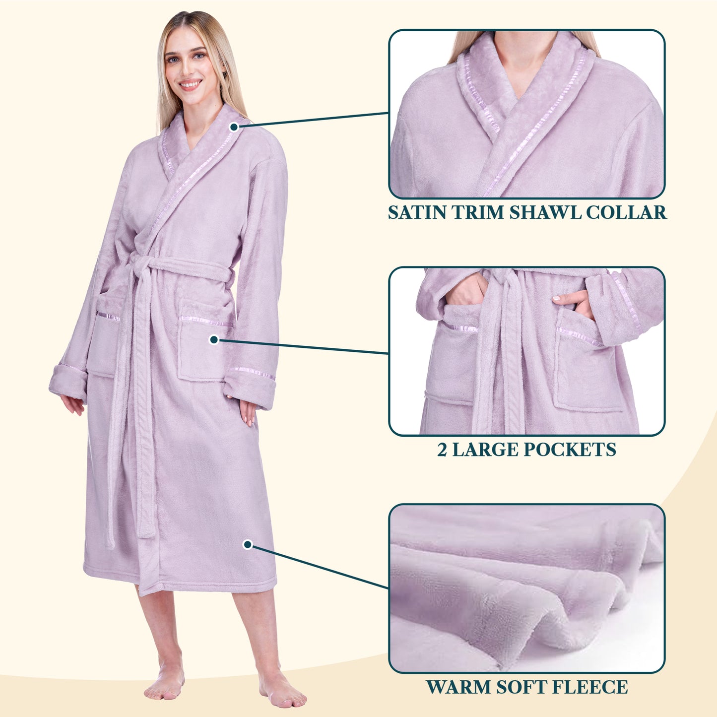 Women's Satin Trim Fleece Robe
