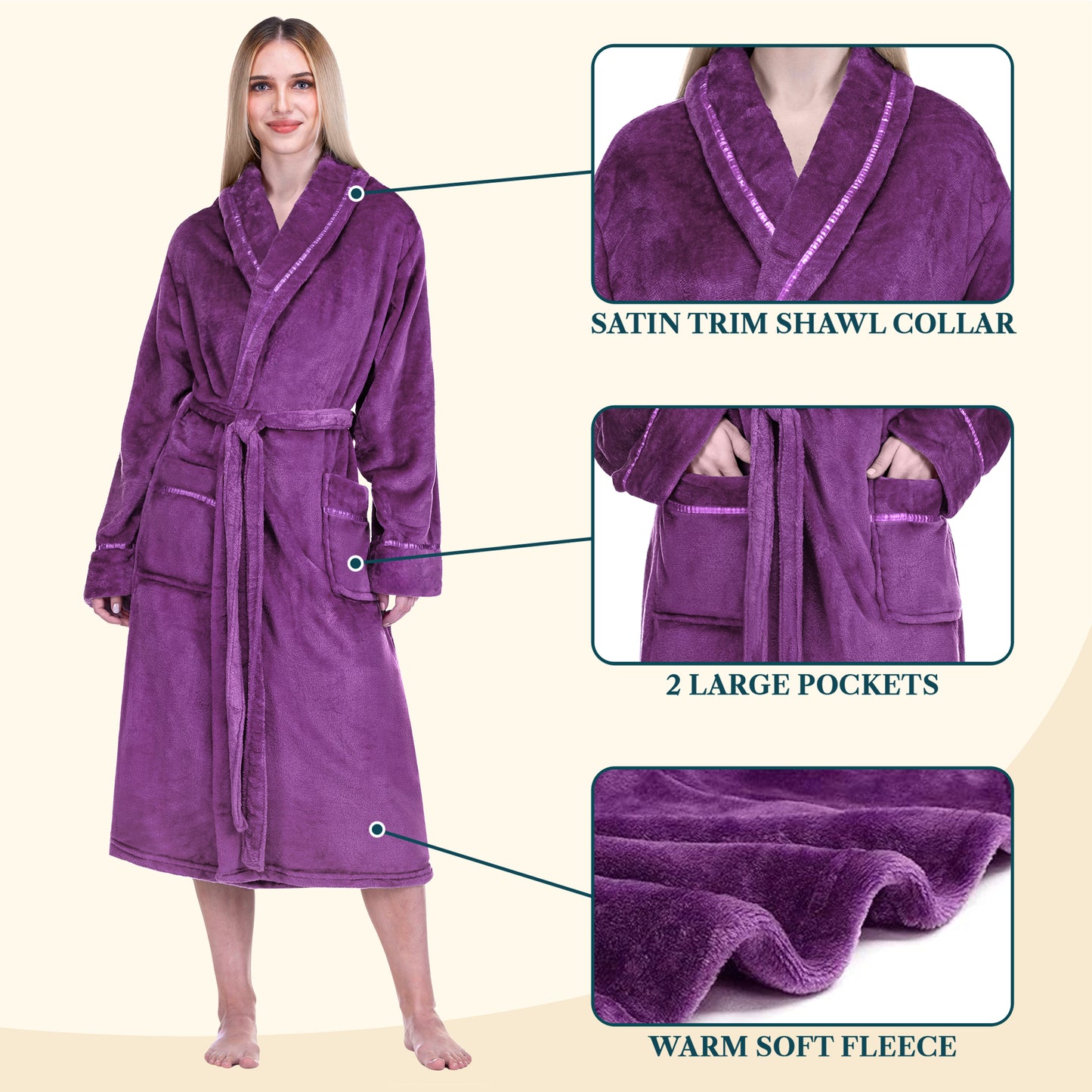 Women's Satin Trim Fleece Robe
