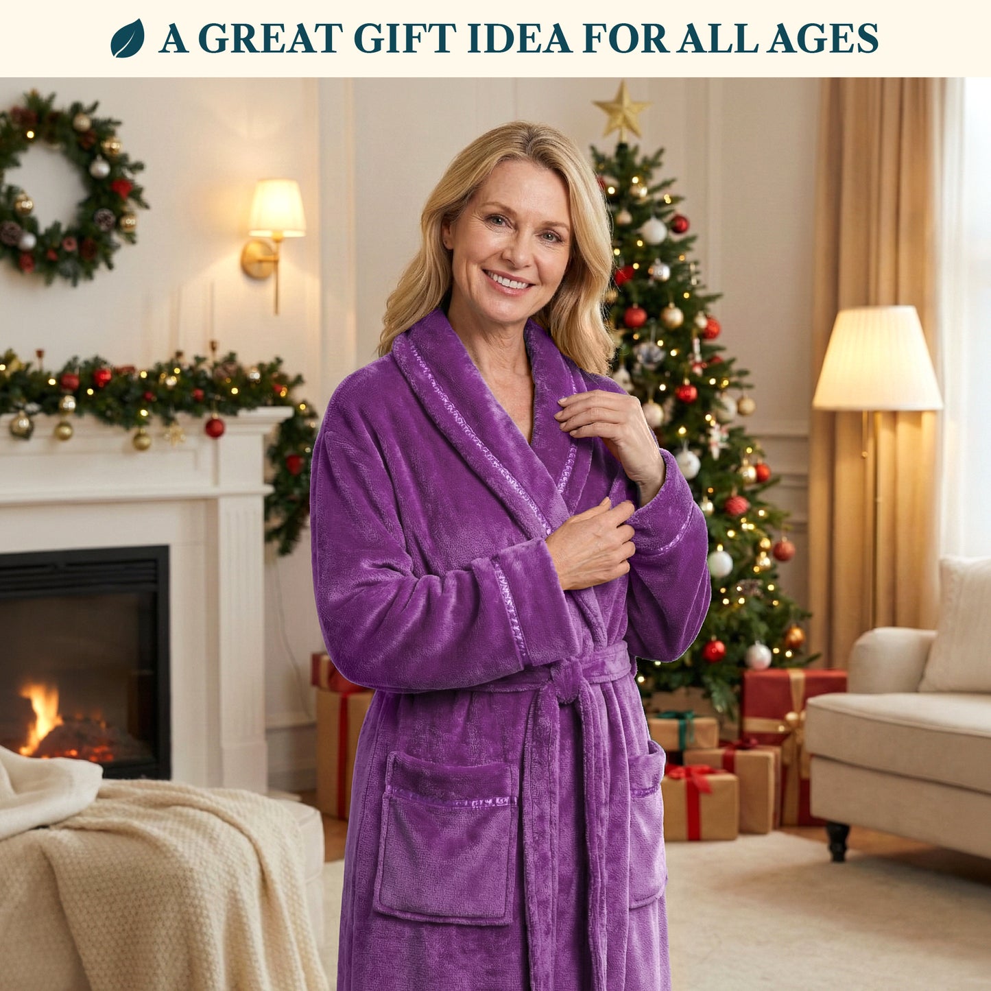 Women's Satin Trim Fleece Robe