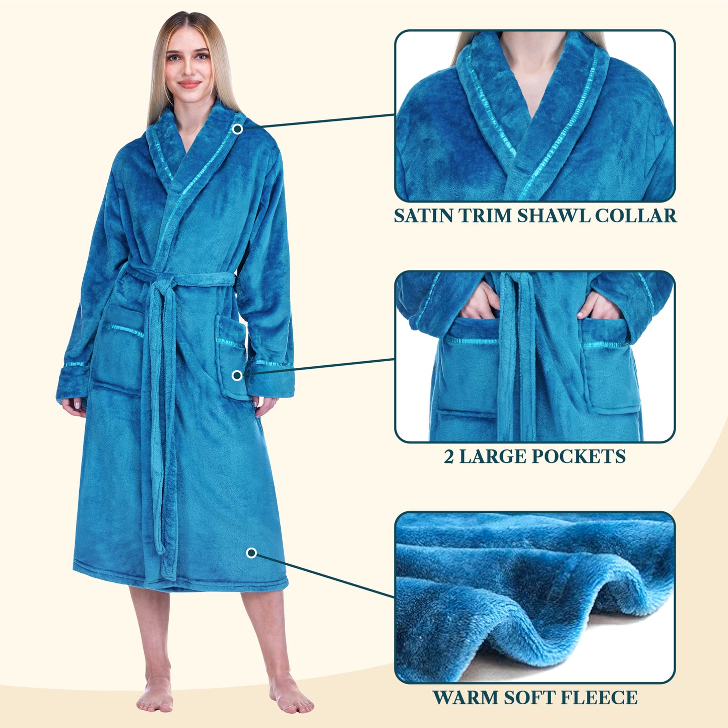 Women's Satin Trim Fleece Robe
