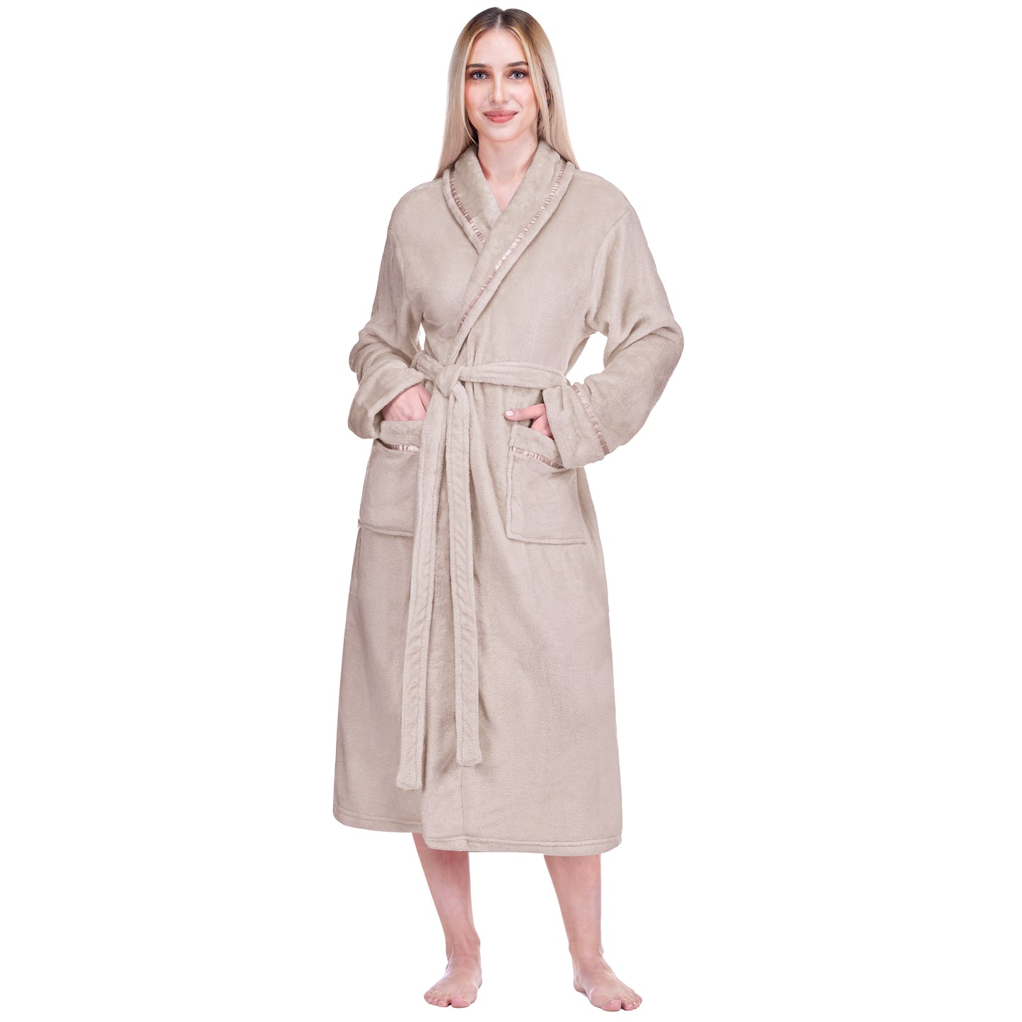 Women's Satin Trim Fleece Robe