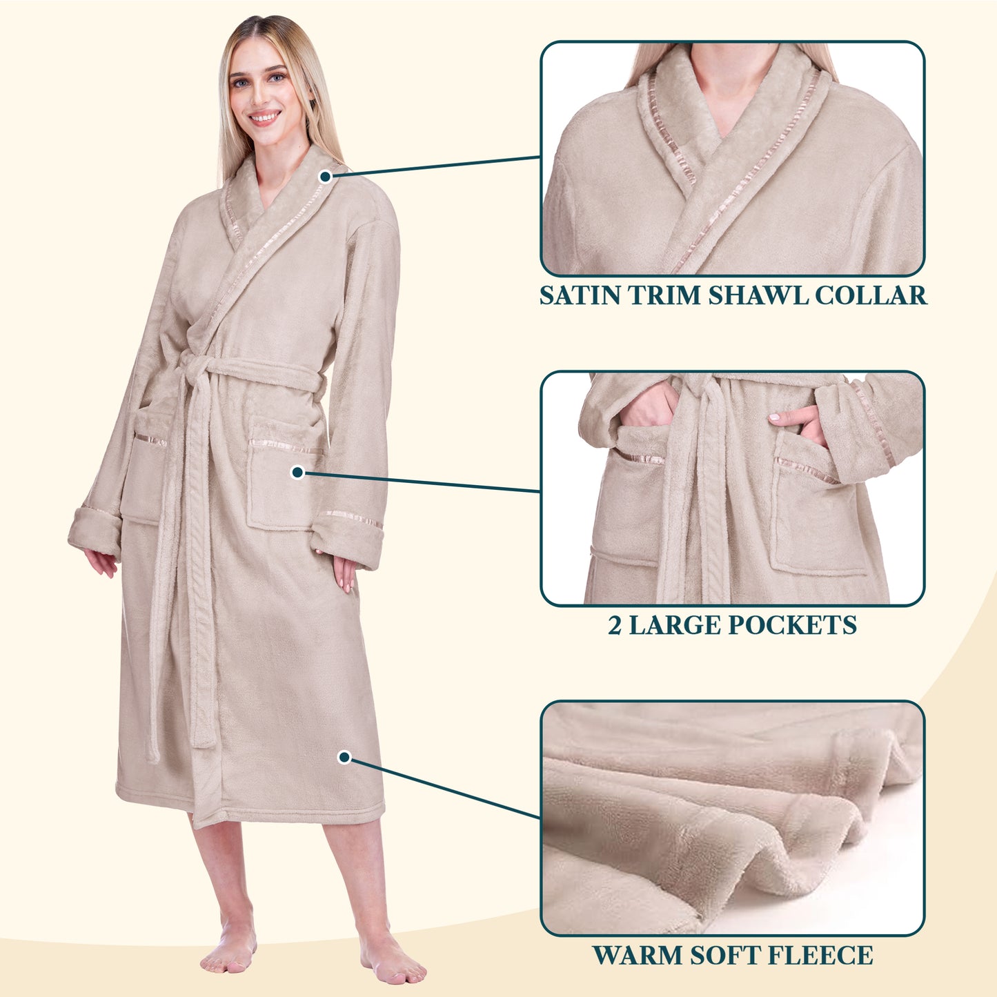 Women's Satin Trim Fleece Robe