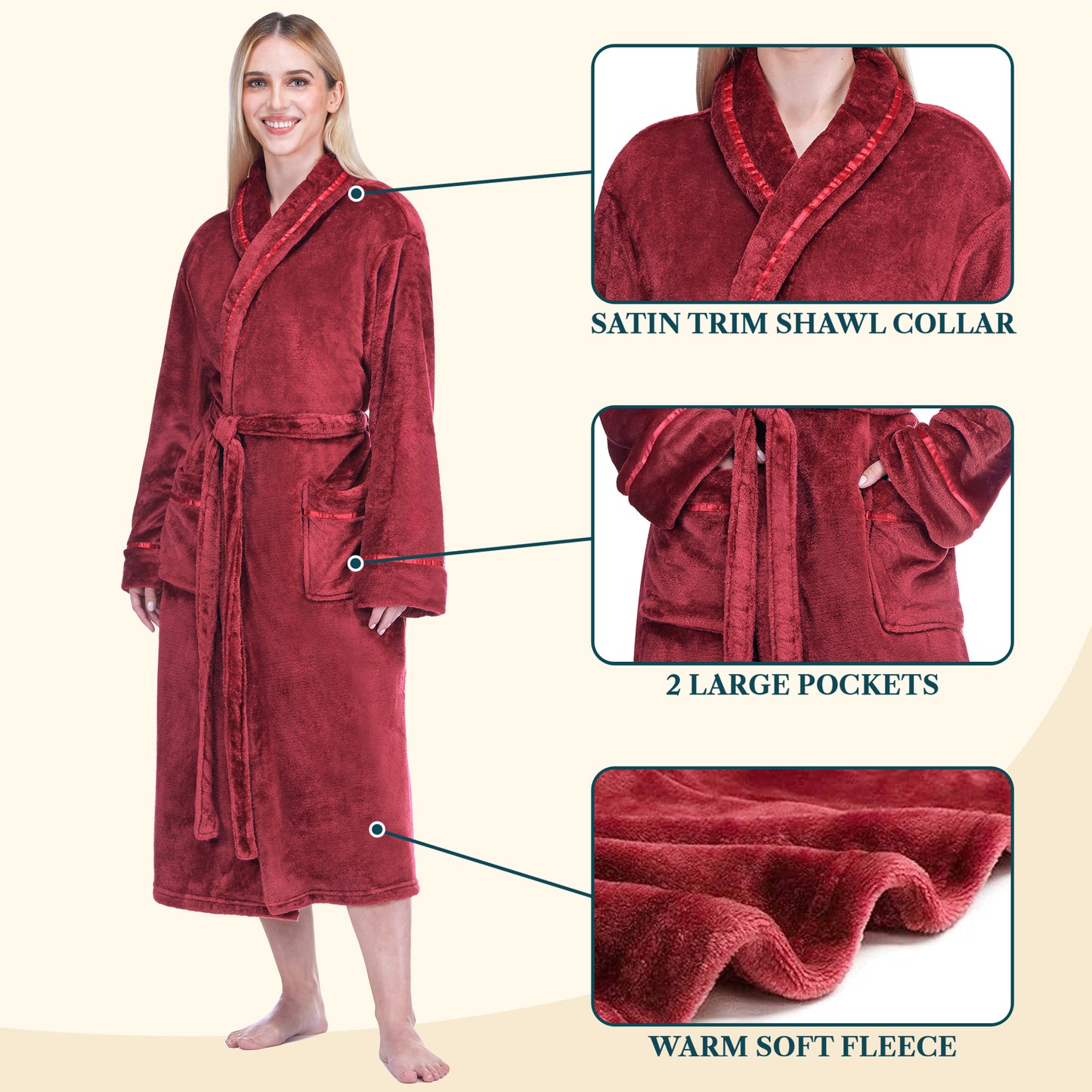 Women's Satin Trim Fleece Robe