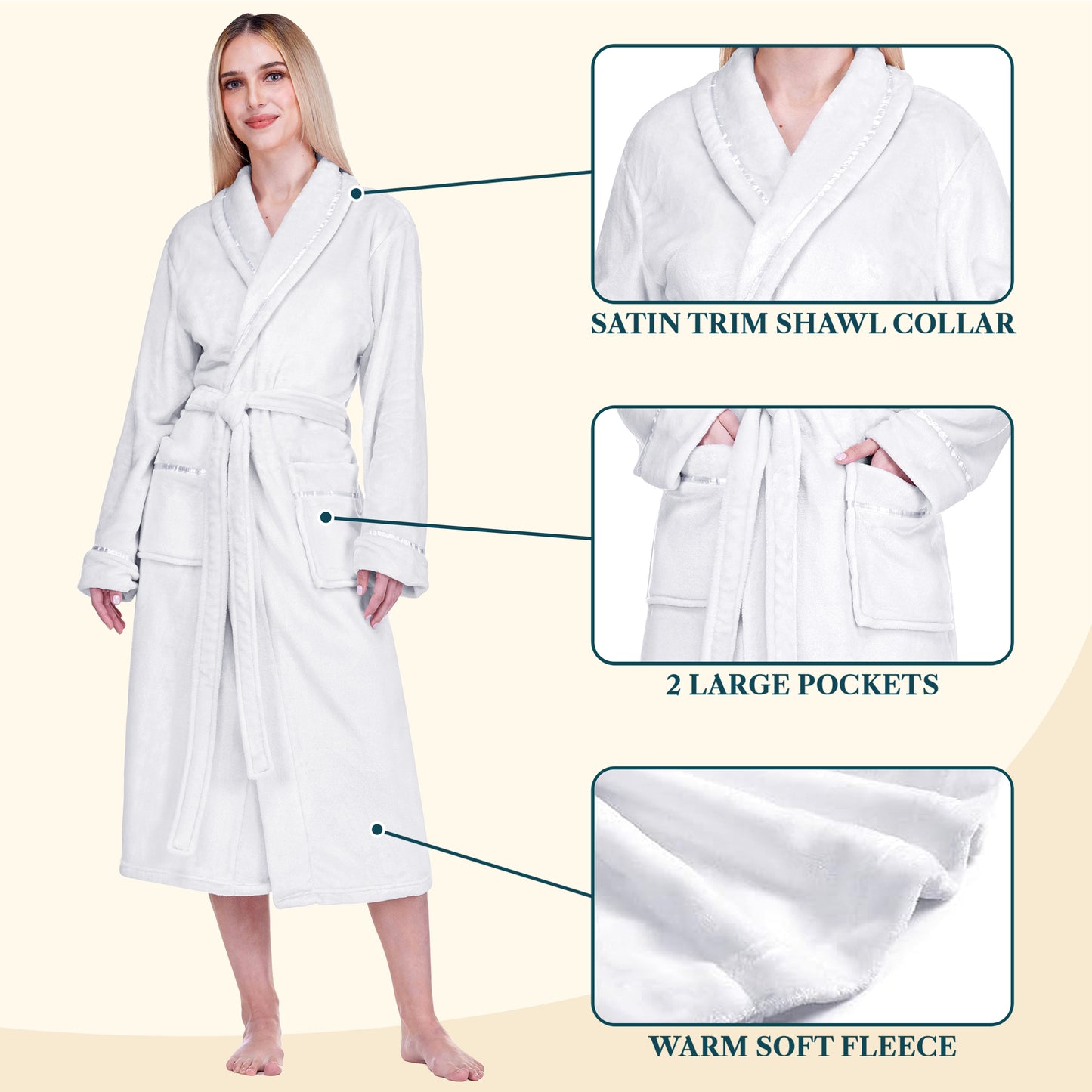Women's Satin Trim Fleece Robe