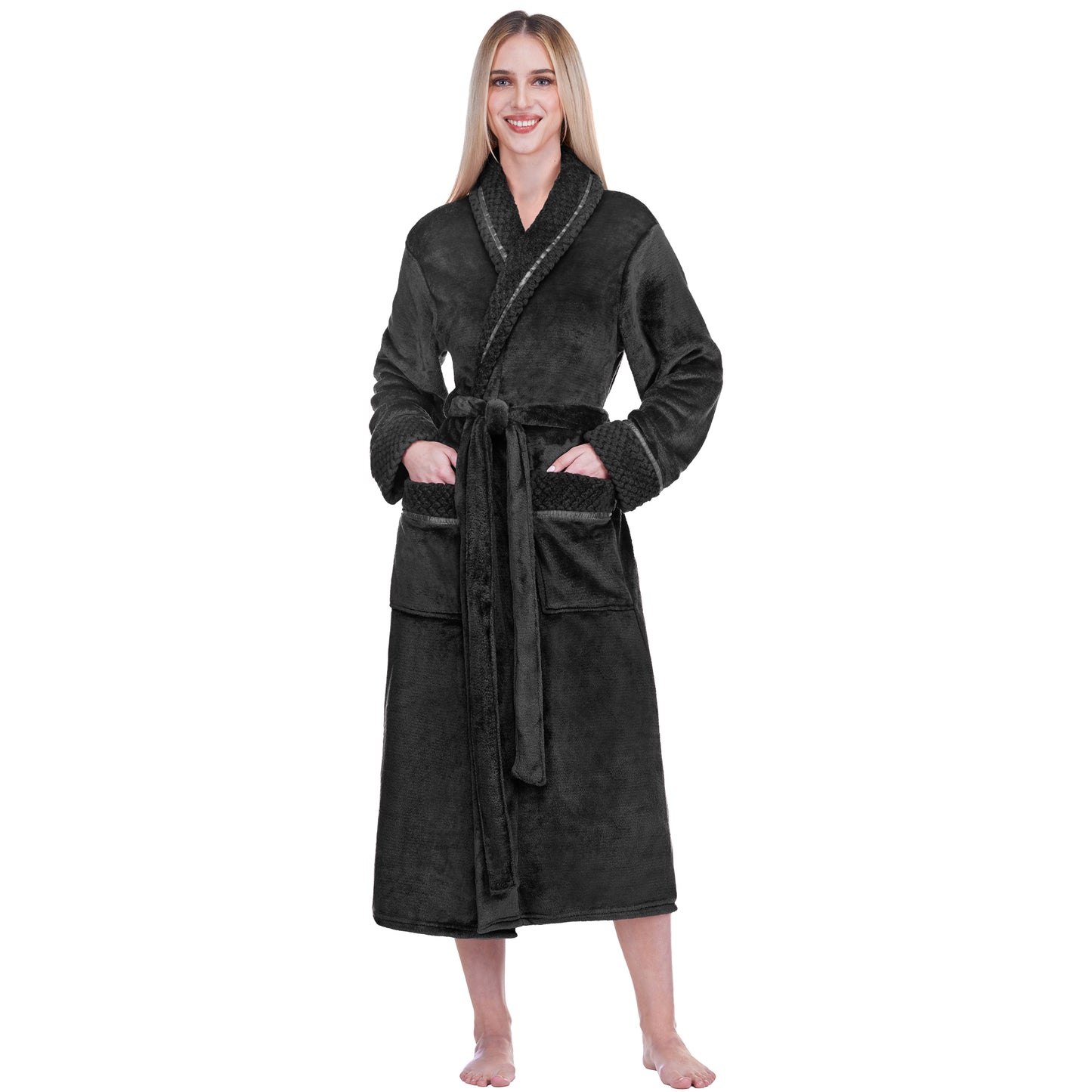 Women's Satin and Waffle Trim Fleece Robe