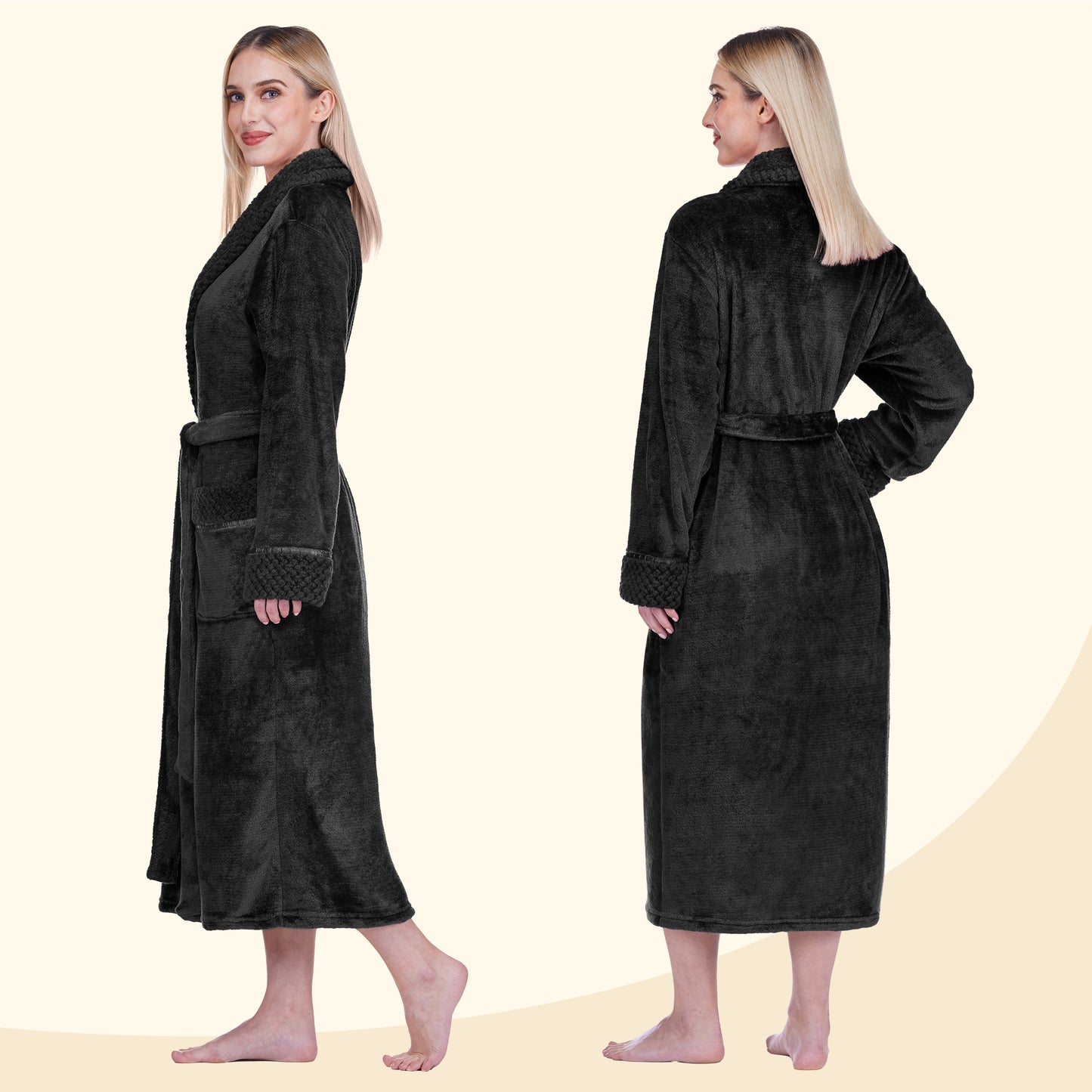 Women's Satin and Waffle Trim Fleece Robe