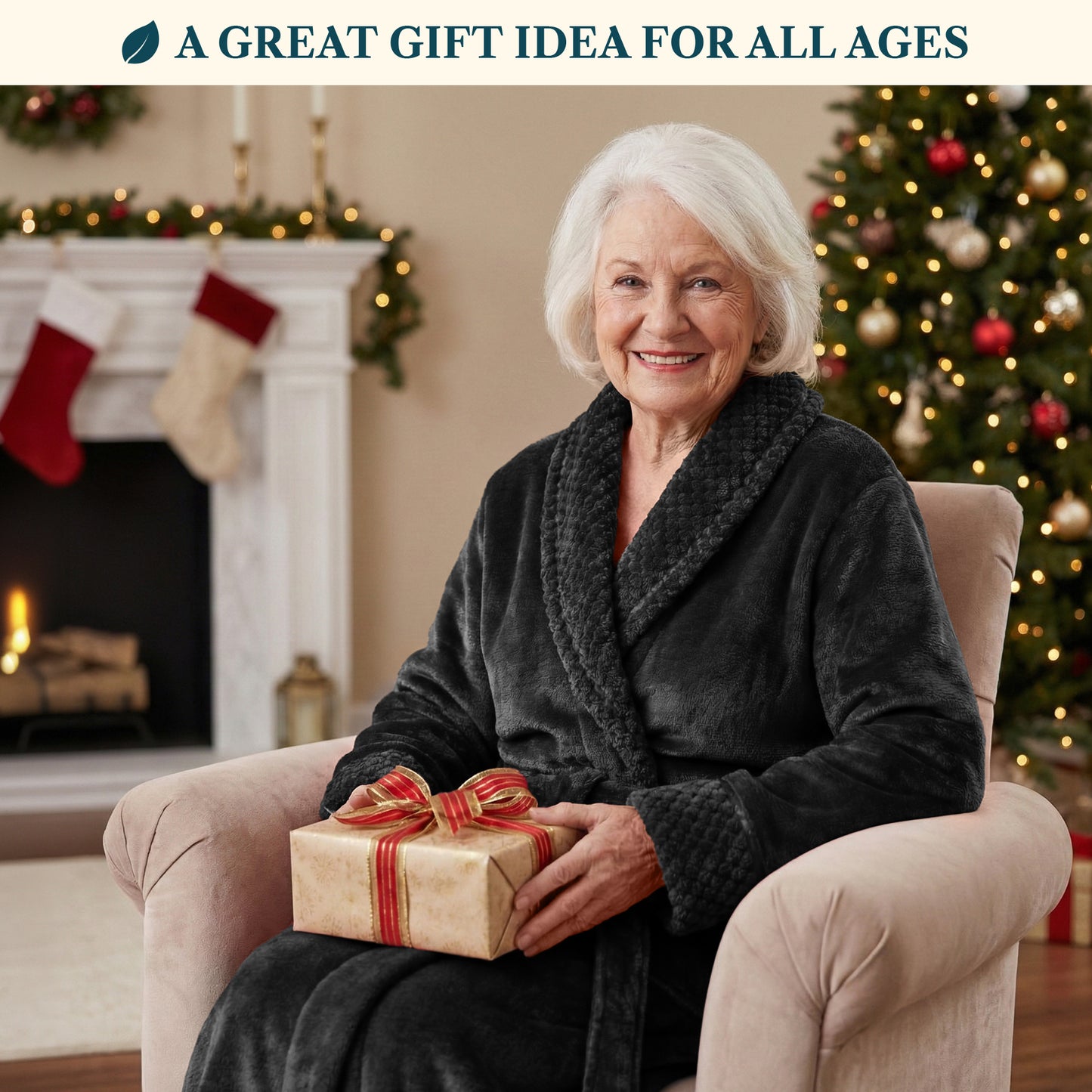 Women's Satin and Waffle Trim Fleece Robe