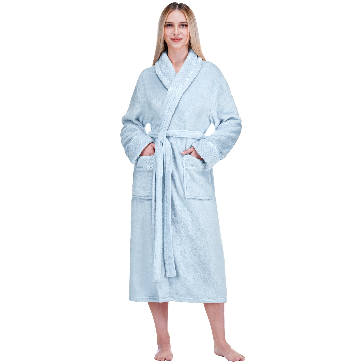 Women's Satin and Waffle Trim Fleece Robe
