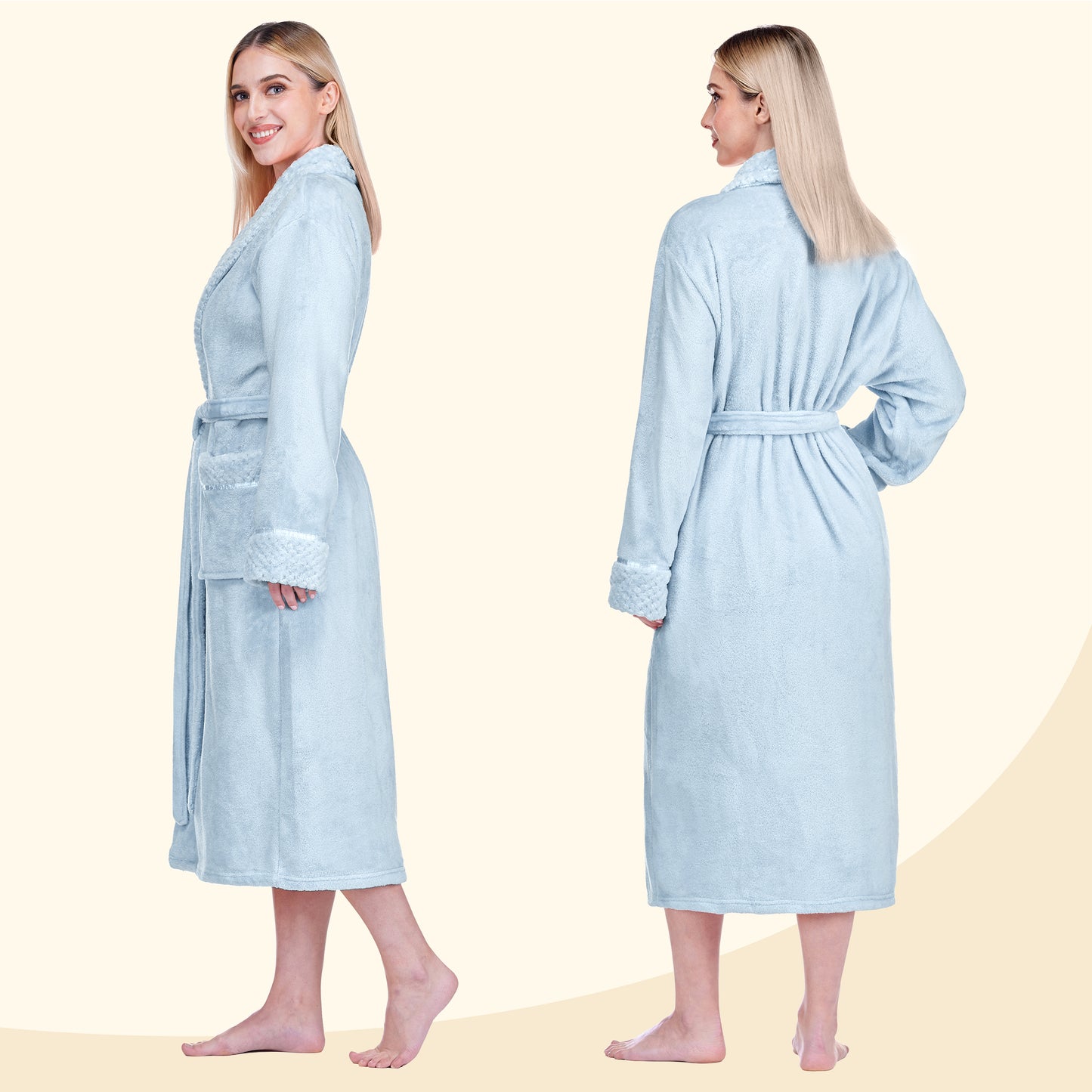 Women's Satin and Waffle Trim Fleece Robe