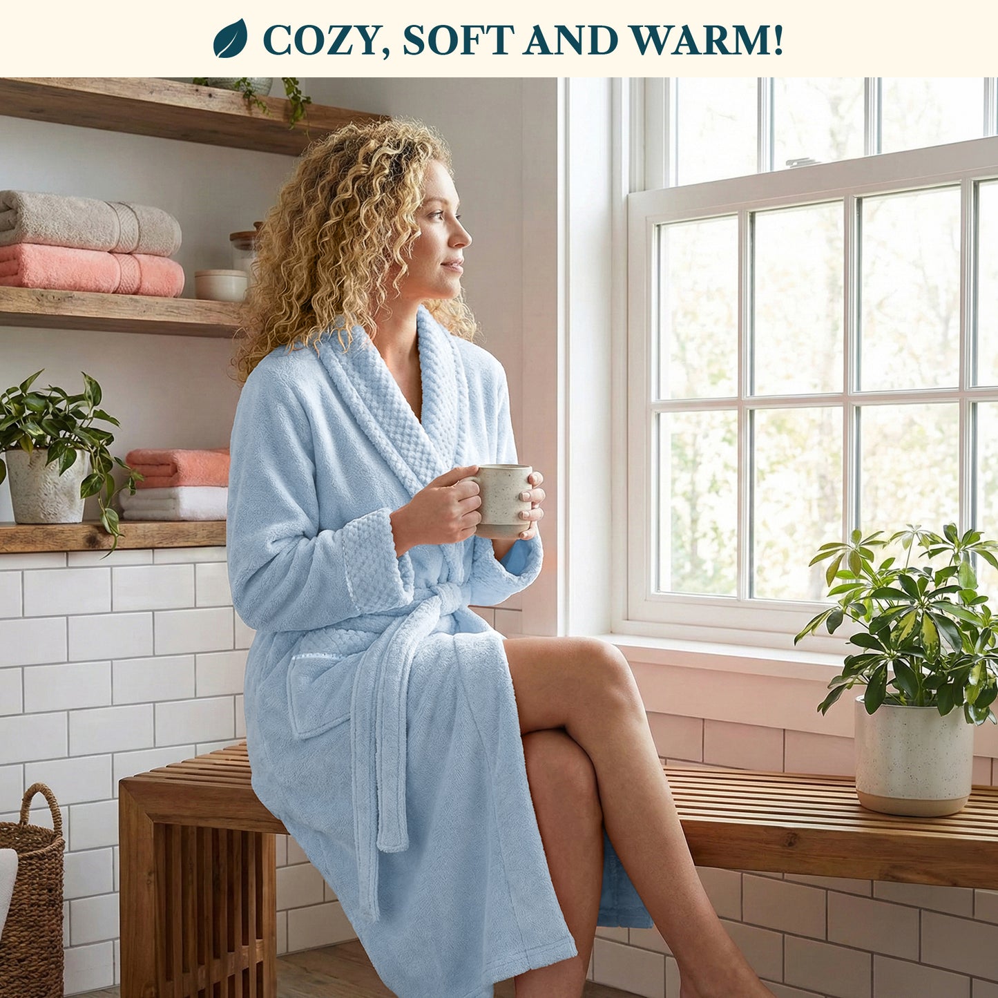 Women's Satin and Waffle Trim Fleece Robe