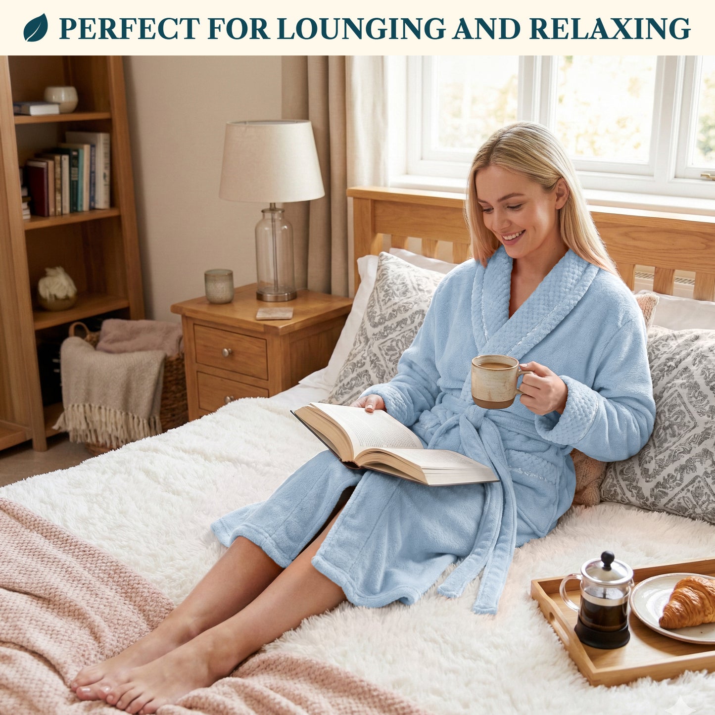 Women's Satin and Waffle Trim Fleece Robe