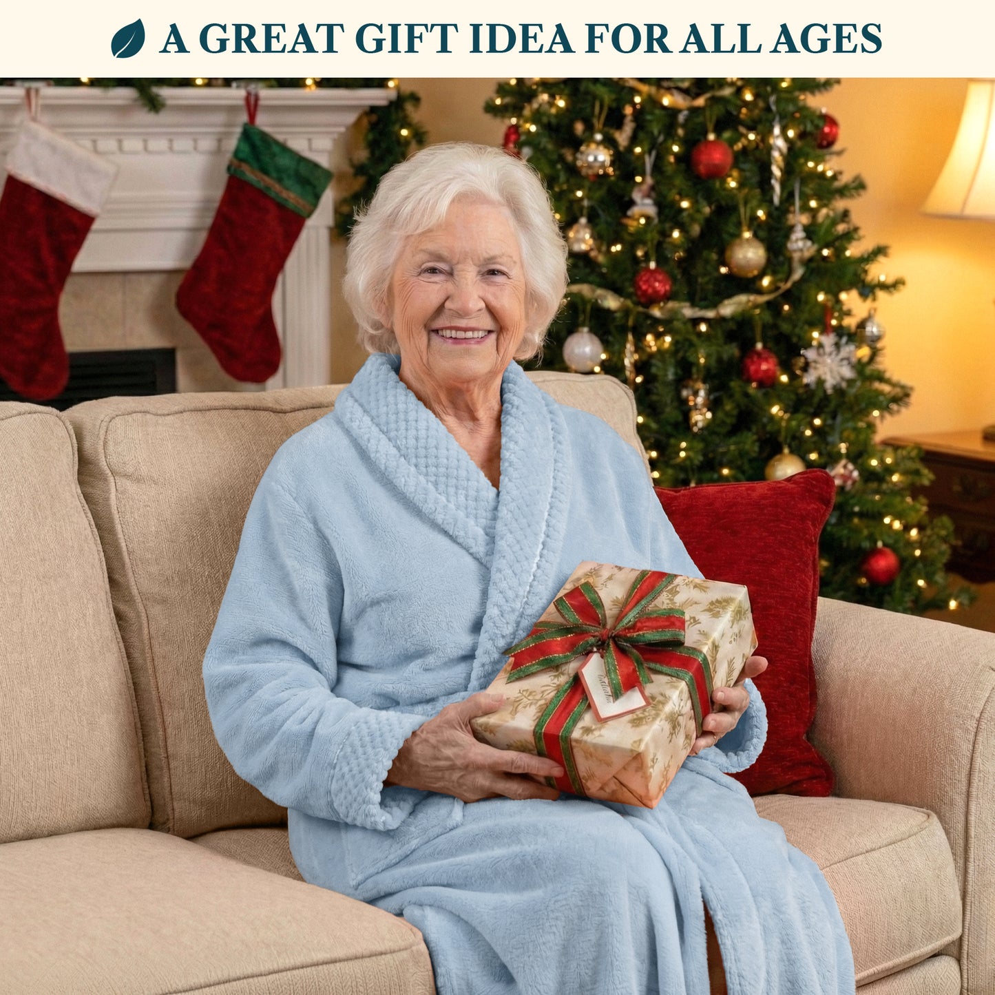 Women's Satin and Waffle Trim Fleece Robe