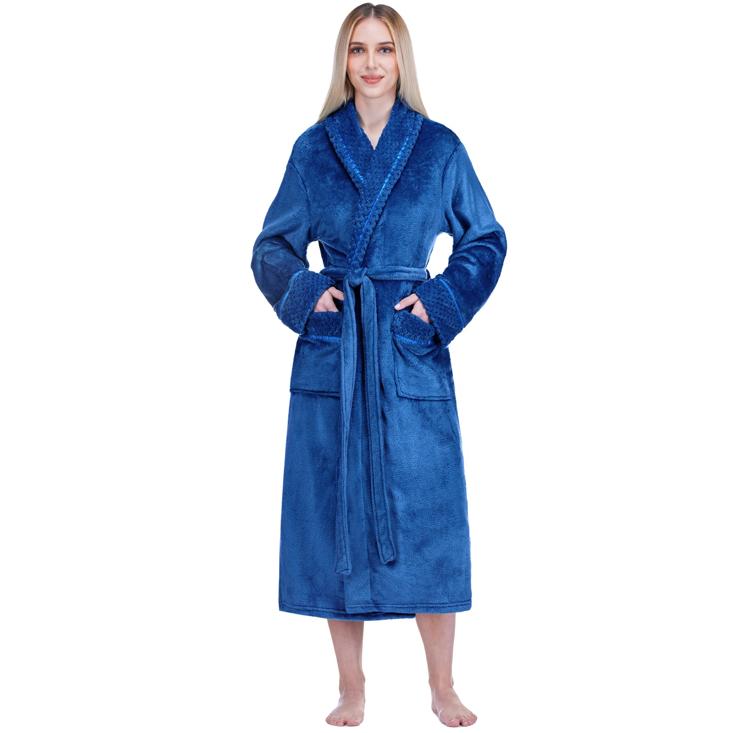 Women's Satin and Waffle Trim Fleece Robe