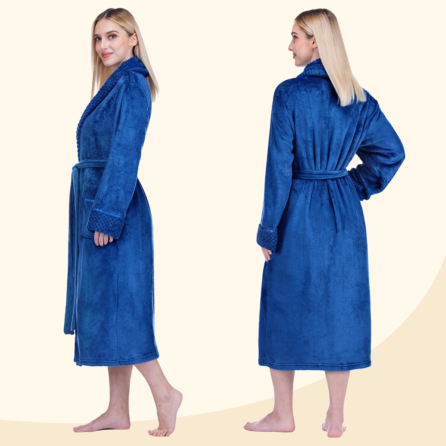 Women's Satin and Waffle Trim Fleece Robe
