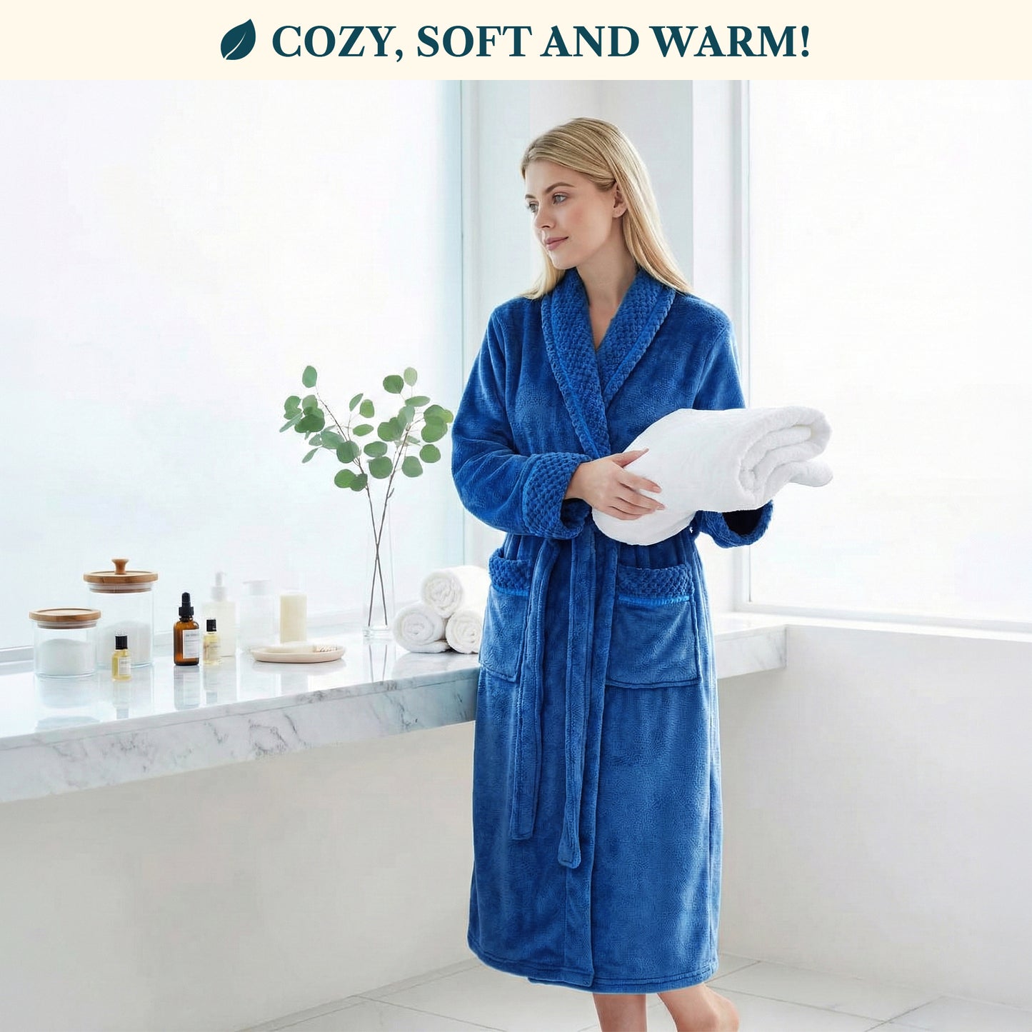 Women's Satin and Waffle Trim Fleece Robe