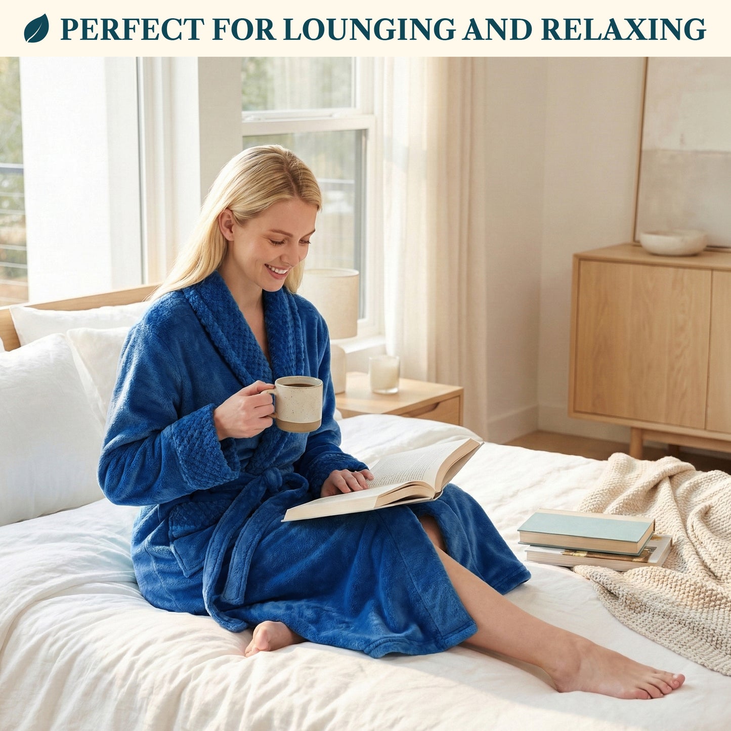 Women's Satin and Waffle Trim Fleece Robe