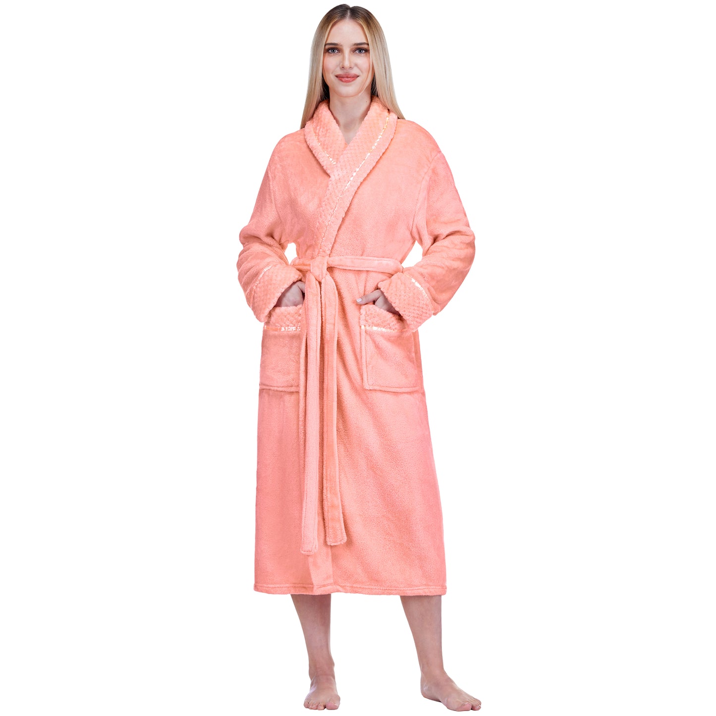 Women's Satin and Waffle Trim Fleece Robe