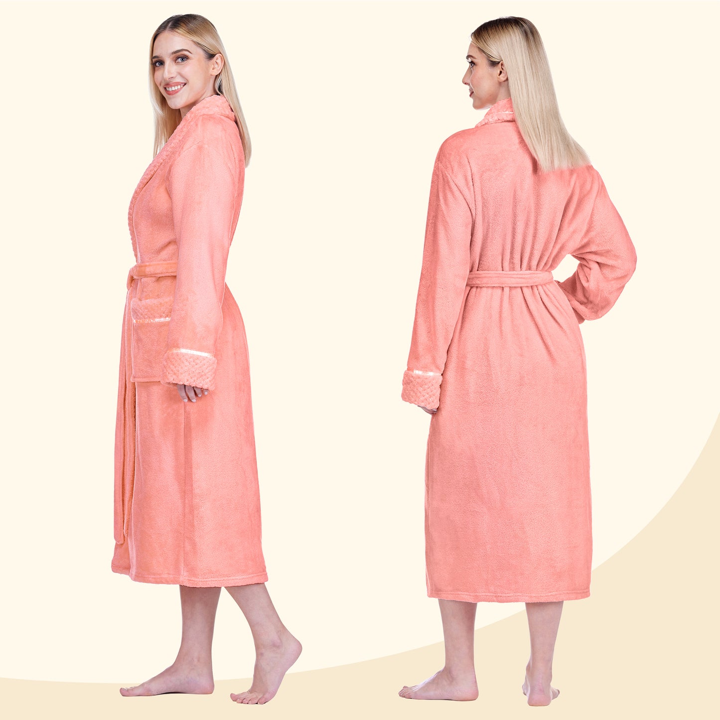 Women's Satin and Waffle Trim Fleece Robe