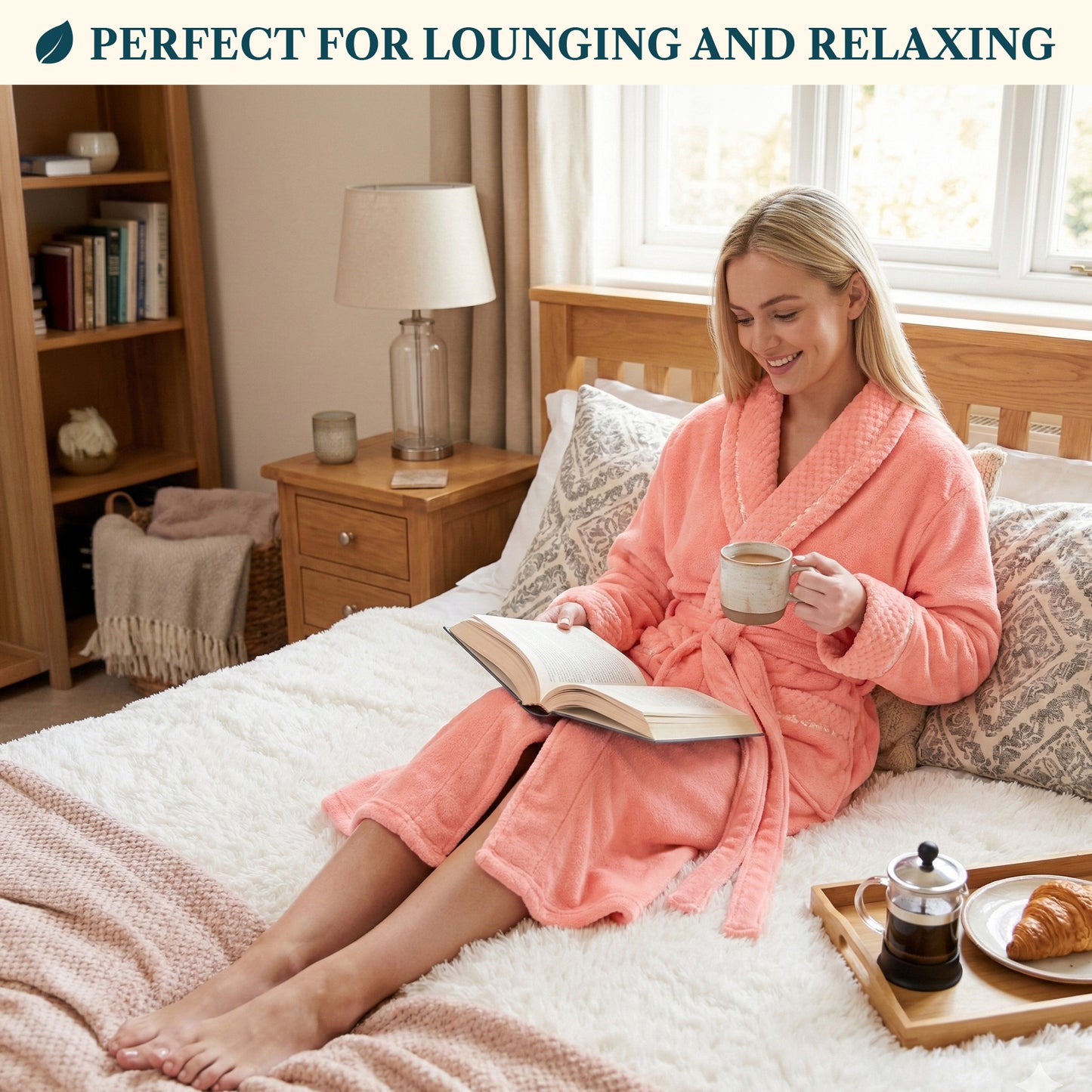 Women's Satin and Waffle Trim Fleece Robe