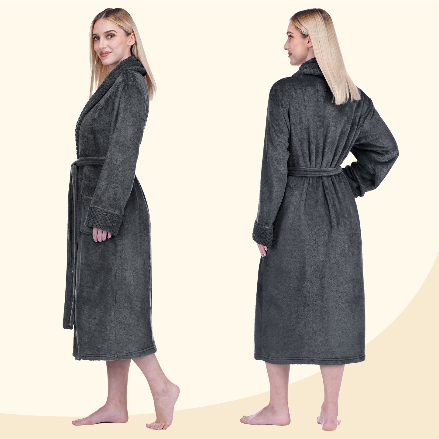 Women's Satin and Waffle Trim Fleece Robe