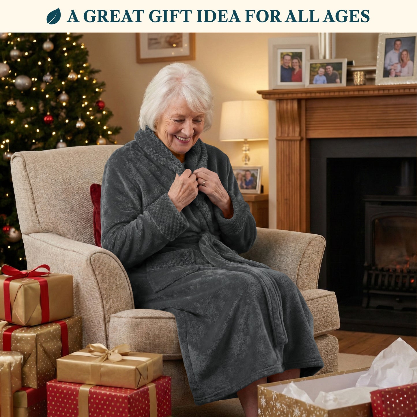 Women's Satin and Waffle Trim Fleece Robe