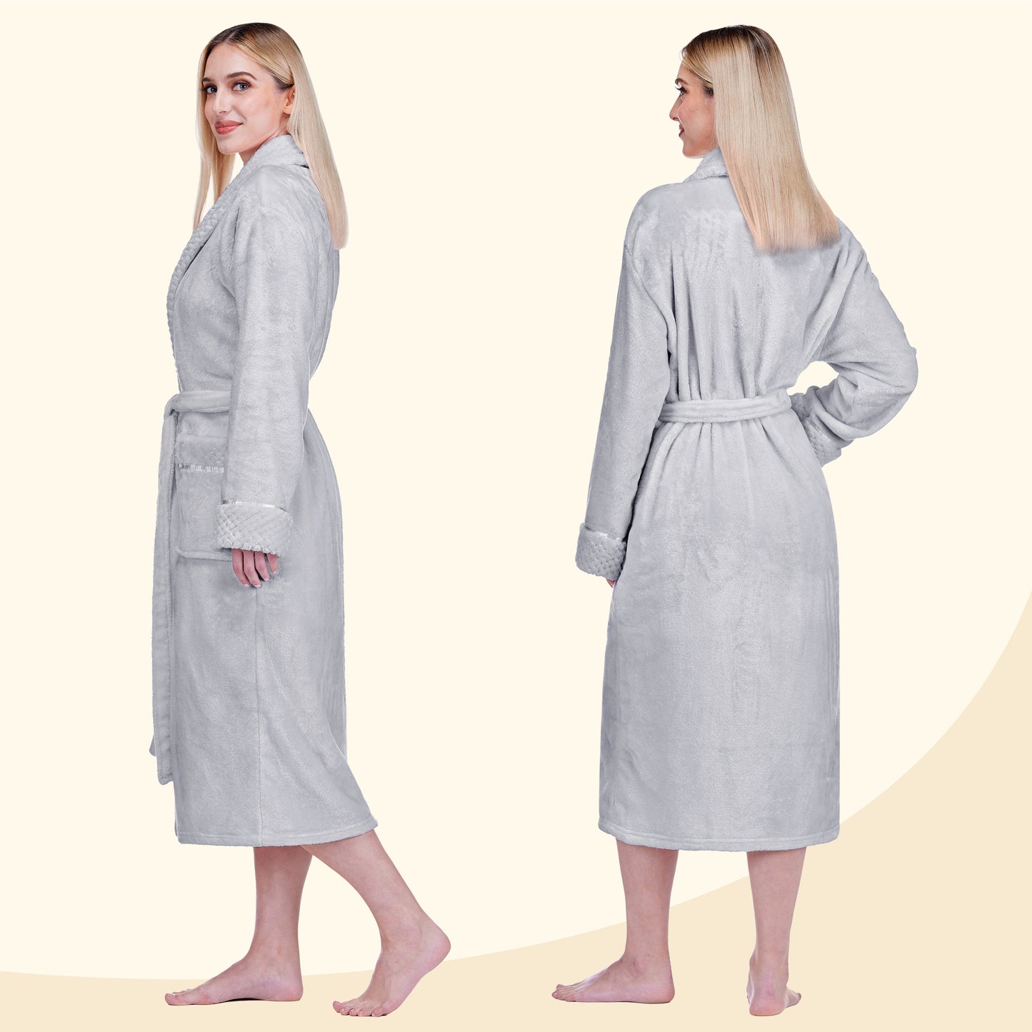 Women's Satin and Waffle Trim Fleece Robe