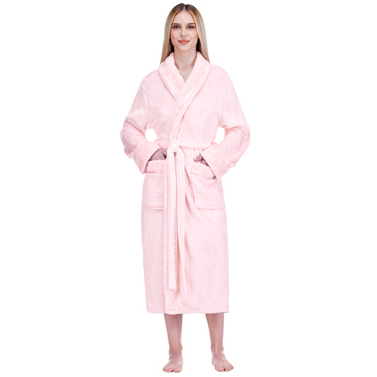 Women's Satin and Waffle Trim Fleece Robe