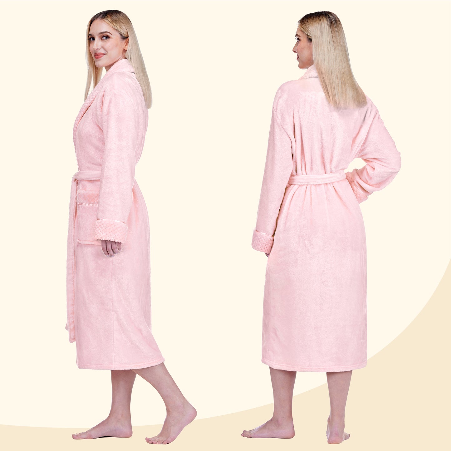 Women's Satin and Waffle Trim Fleece Robe