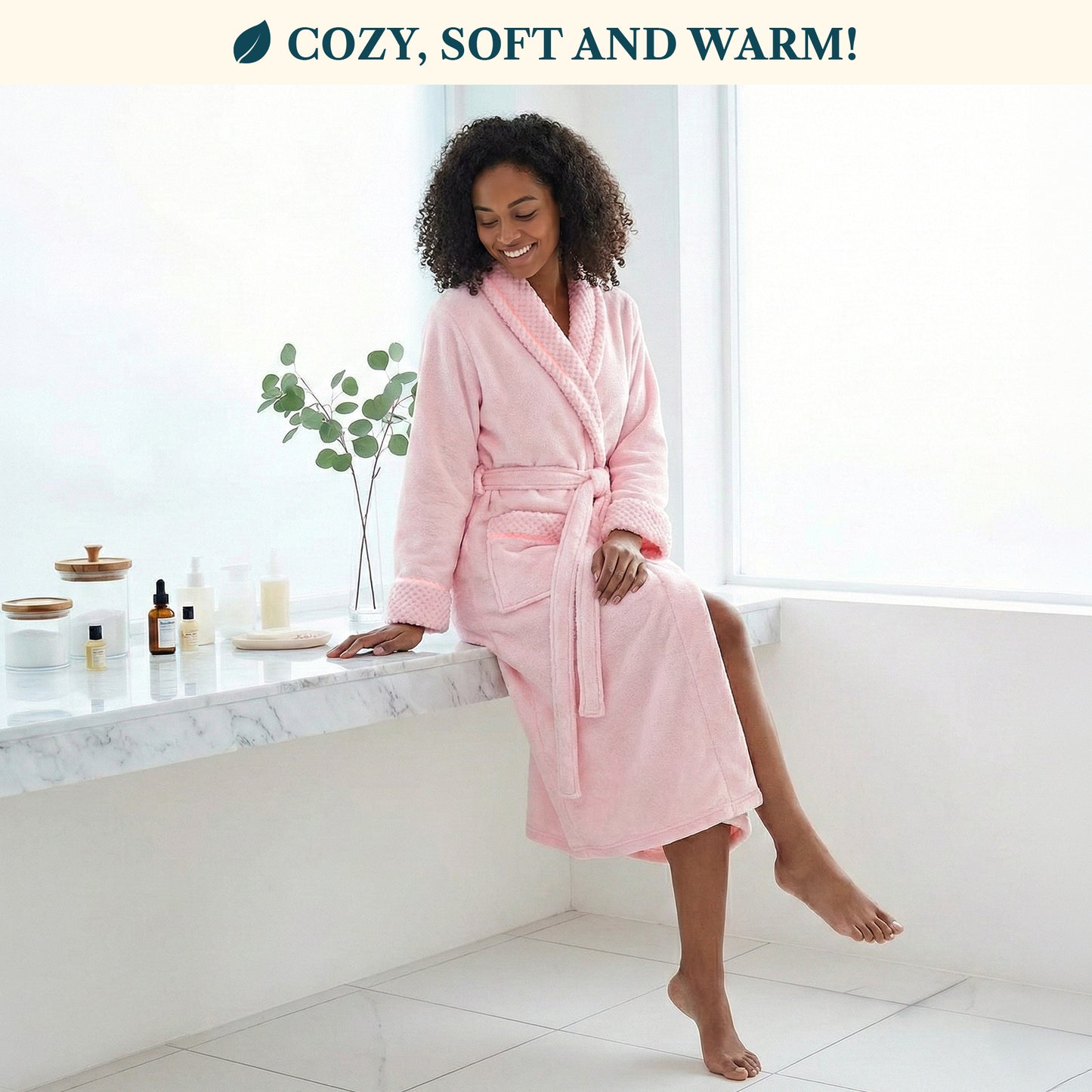 Women's Satin and Waffle Trim Fleece Robe