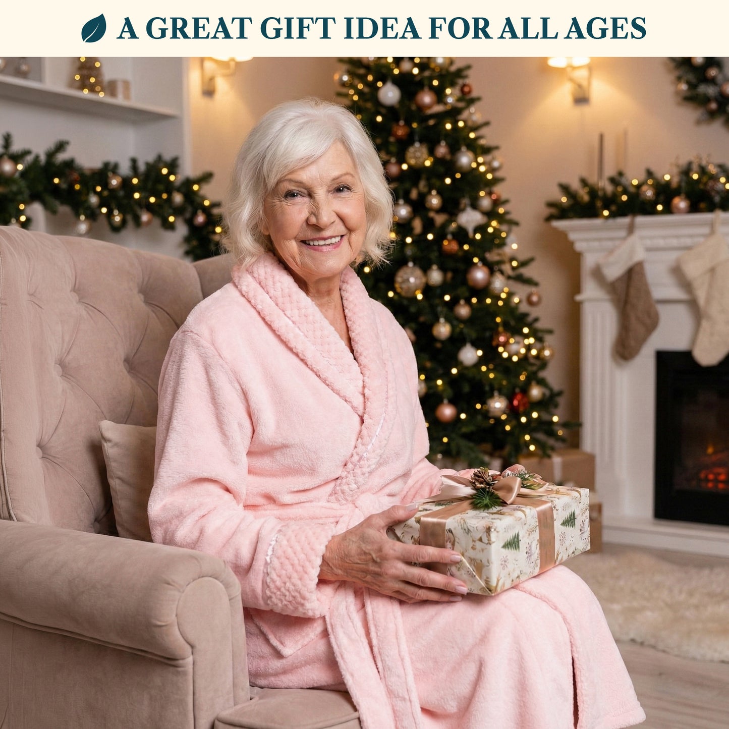 Women's Satin and Waffle Trim Fleece Robe