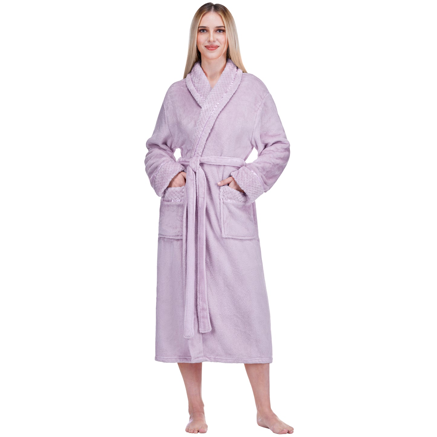 Women's Satin and Waffle Trim Fleece Robe