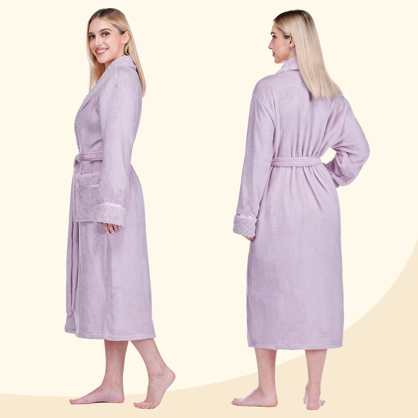 Women's Satin and Waffle Trim Fleece Robe