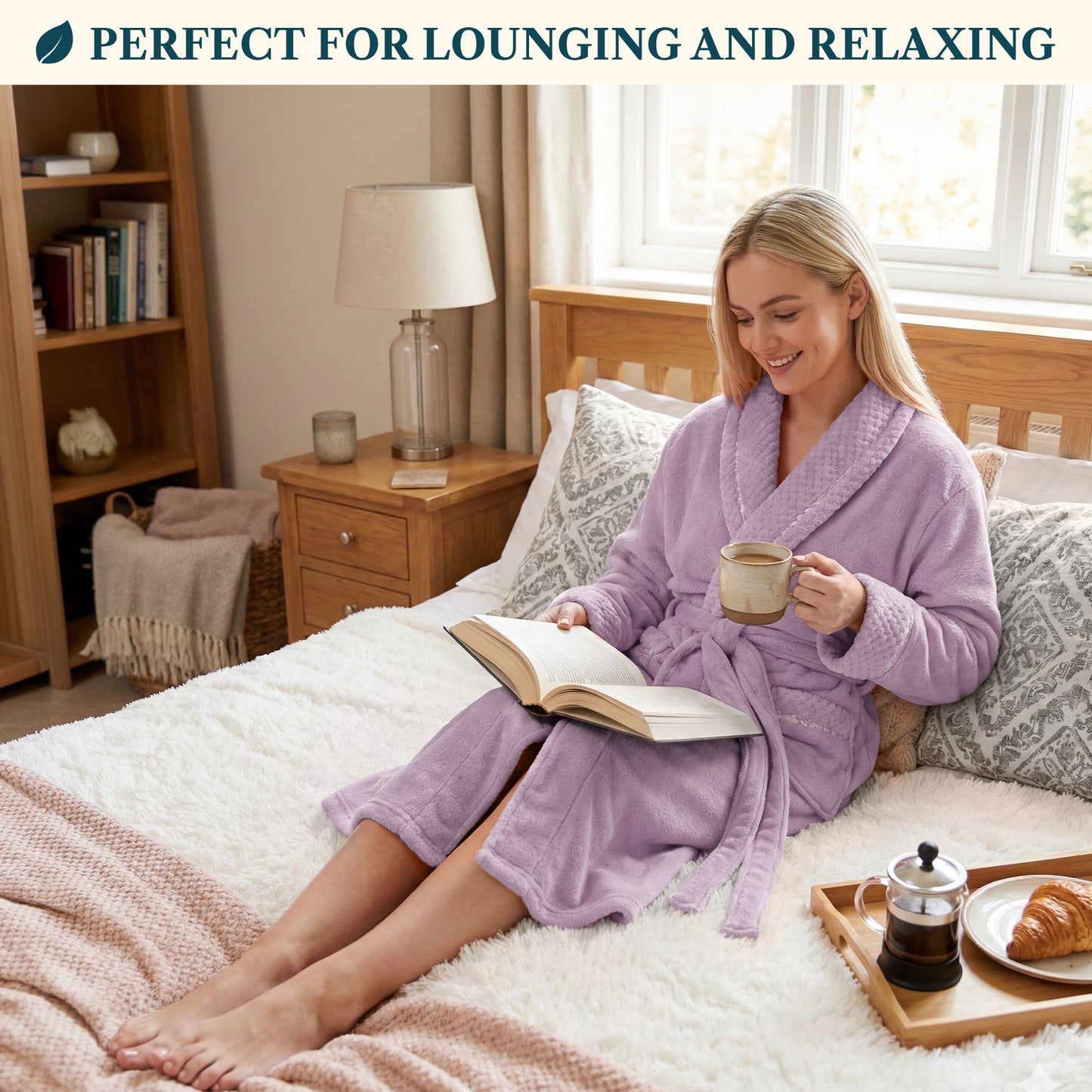 Women's Satin and Waffle Trim Fleece Robe