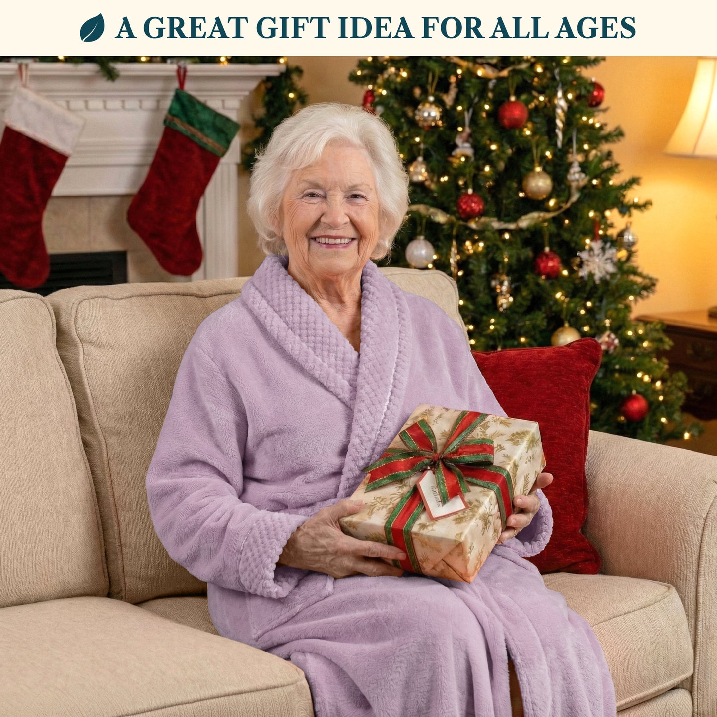 Women's Satin and Waffle Trim Fleece Robe