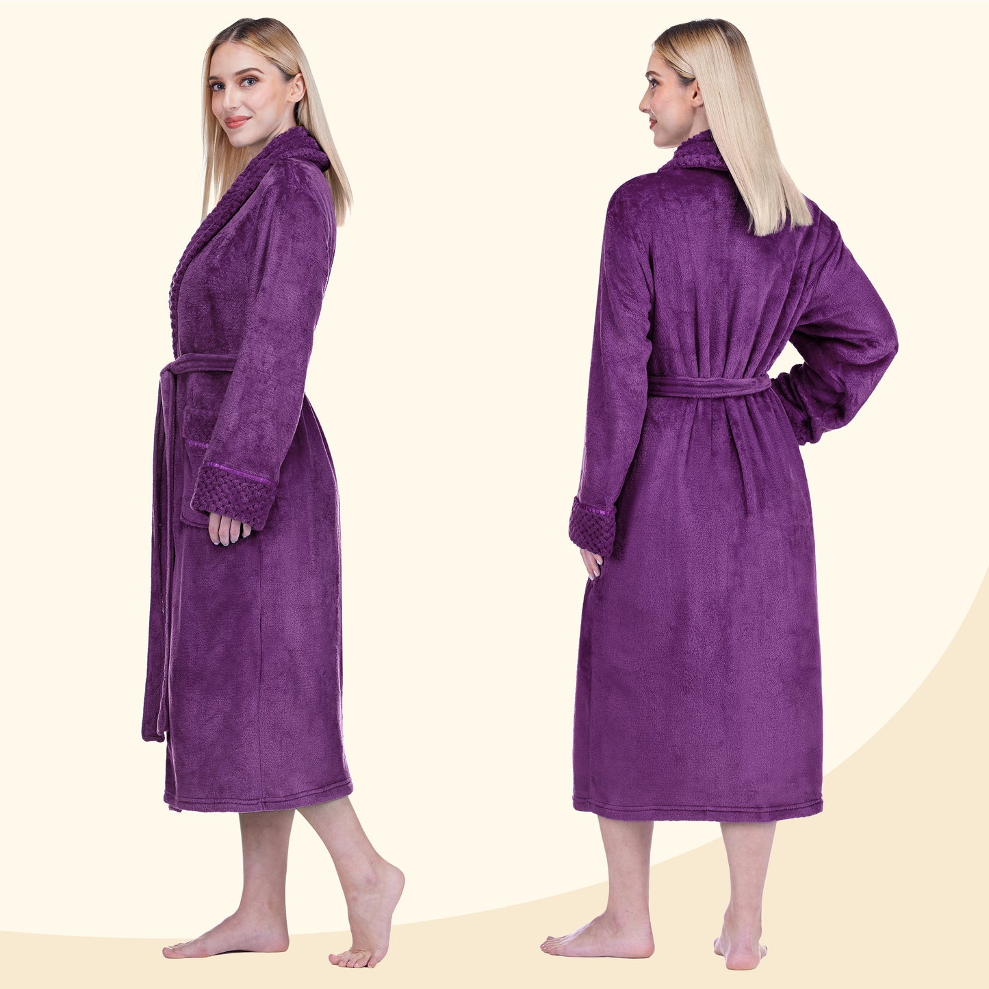 Women's Satin and Waffle Trim Fleece Robe