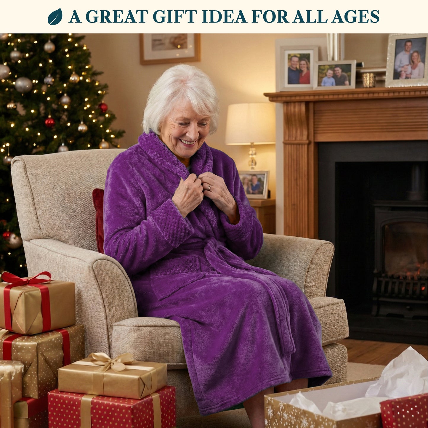 Women's Satin and Waffle Trim Fleece Robe