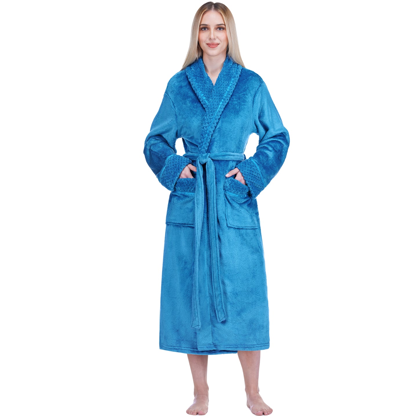 Women's Satin and Waffle Trim Fleece Robe
