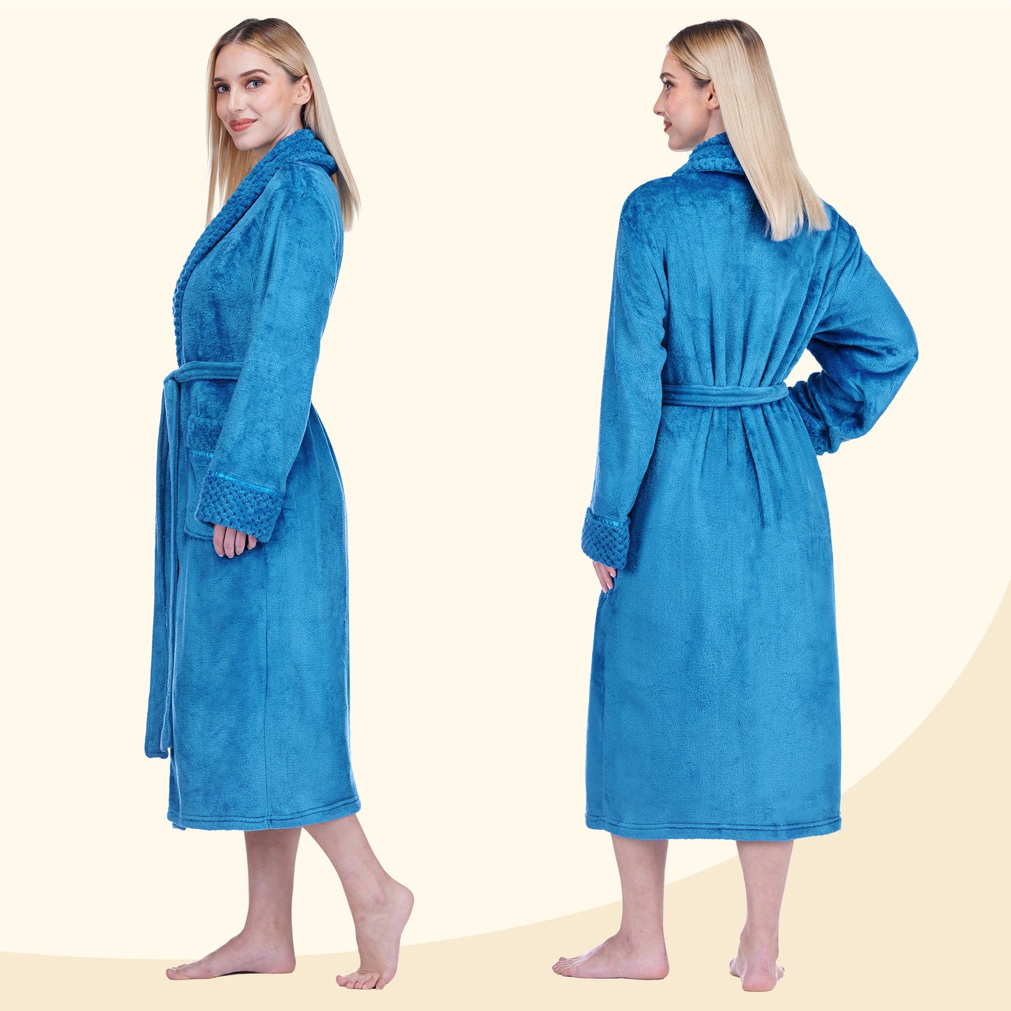 Women's Satin and Waffle Trim Fleece Robe