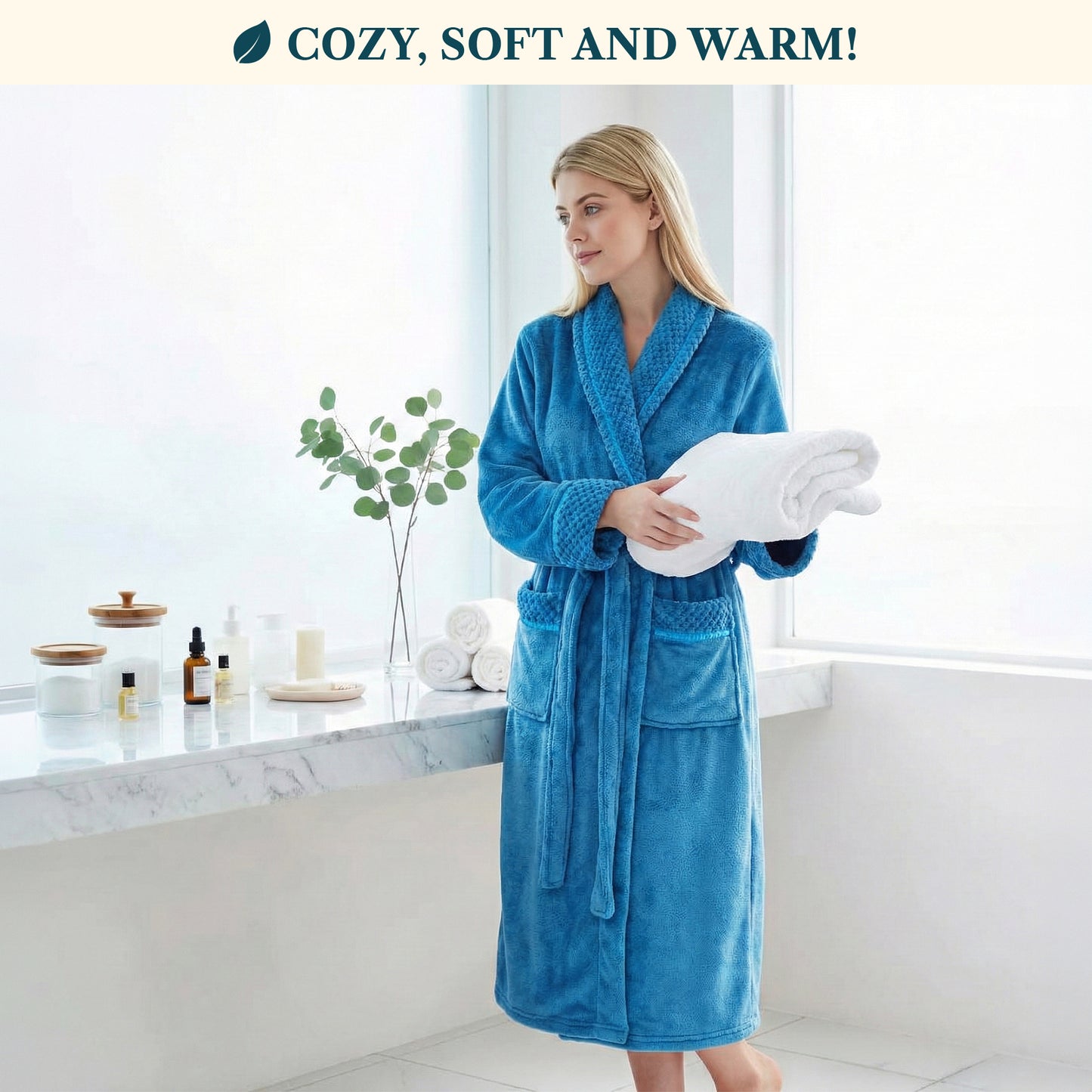 Women's Satin and Waffle Trim Fleece Robe