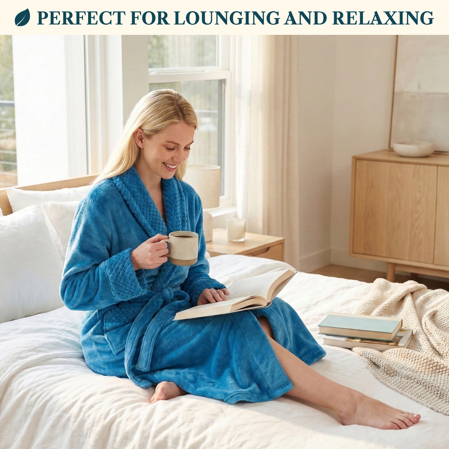 Women's Satin and Waffle Trim Fleece Robe